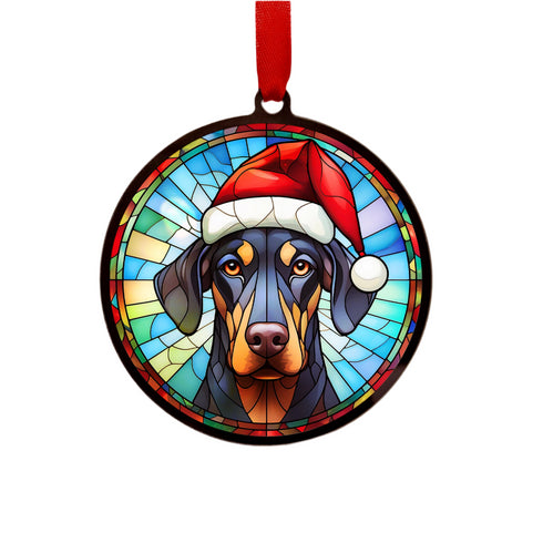 Doberman in Santa Hat Suncatcher Decoration